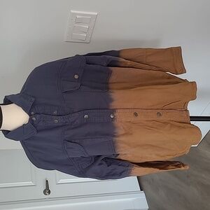 Elan Size M Blue and Brown Rock N Roll Button up Cotton Long Sleeve Shirt